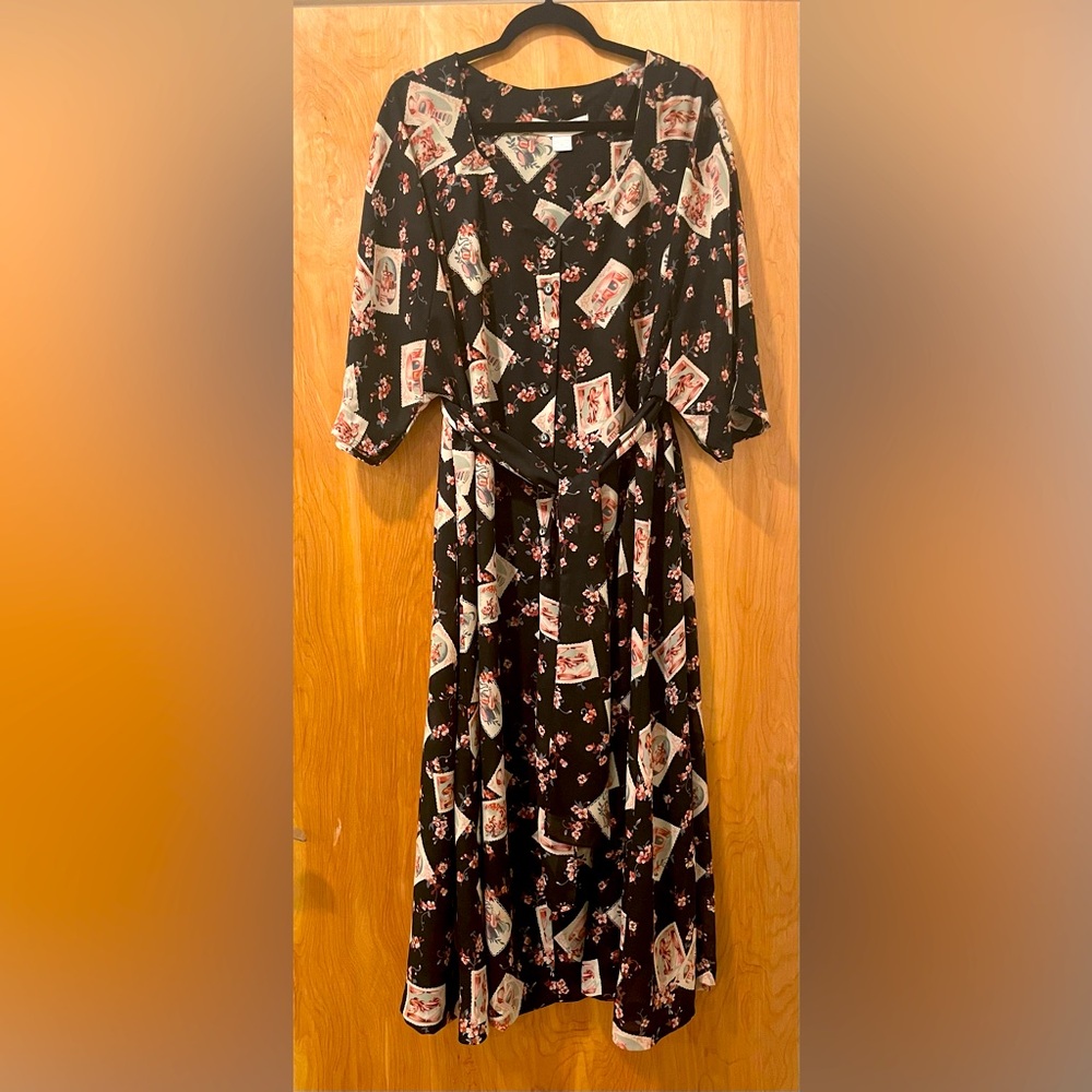 Semi Sheer Midi Dress with Tie Belt
